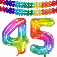 Grote folie ballonnen cijfer 45 in het glimmend multi-kleuren 86 cm en 2x feestslingers - thumbnail