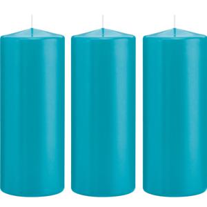 Cilinderkaars/stompkaars - 3x - turquoise - 8 x 20 cm - 119 branduren