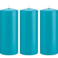 Cilinderkaars/stompkaars - 3x - turquoise - 8 x 20 cm - 119 branduren