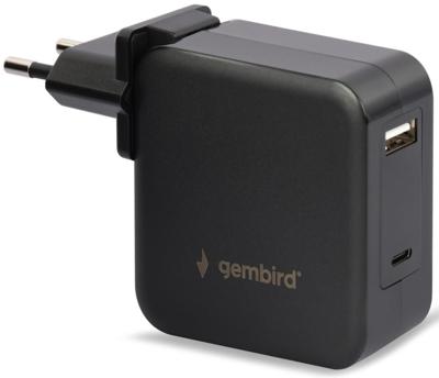 Gembird USB-C snellader-laptopvoeding 60W USB + USB-C zwart - 9550195