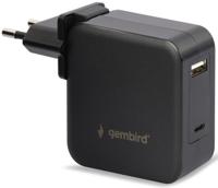Gembird USB-C snellader-laptopvoeding 60W USB + USB-C zwart - 9550195 Gembird USB-C snellader-laptopvoeding 60W USB + USB-C zwart - 9550195