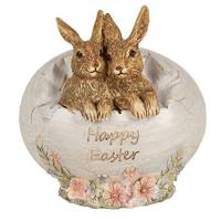 Clayre & Eef Beeld Konijn 11 cm Bruin Polyresin Happy Easter - thumbnail