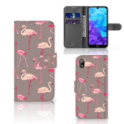 Huawei Y5 (2019) | Telefoonhoesje | Met pasjeshouder | Flamingo