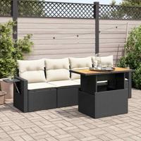 5-delige Loungeset met kussens poly rattan zwart 5-delige Loungeset met kussens poly rattan zwart