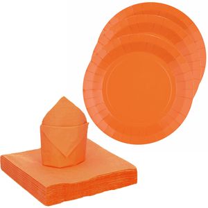 Feest/verjaardag servies set 10x bordjes/25x servetten - oranje - karton