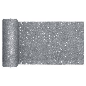 Tafelloper op rol - zilver glitter - smal 18 x 500 cm - polyester