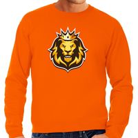 Leeuwenkop met kroon koningsdag / EK / WK sweater / trui oranje voor heren - thumbnail