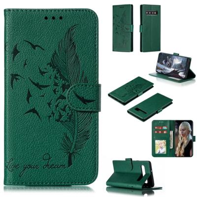 Feather patroon Litchi textuur horizontale Flip lederen draagtas met portemonnee & houder & kaartsleuven voor Galaxy S10 5G (groen)