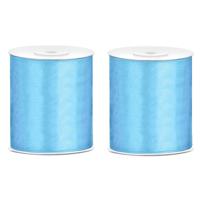 Hobby/knutsel satijnen sierlint - 2x - lichtblauw - 10 cm x 25 mtr - cadeau lint Hobby/knutsel satijnen sierlint - 2x - lichtblauw - 10 cm x 25 mtr - cadeau lint
