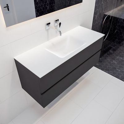Mondiaz Vica Cloud badmeubel antraciet mat 120 cm 2 lades solid surface enkele spoelbak midden zonder kraangat