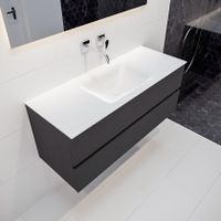 Mondiaz Vica Cloud badmeubel antraciet mat 120 cm 2 lades solid surface enkele spoelbak midden zonder kraangat