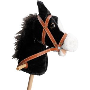 Houten stokpaard met geluid - zwart