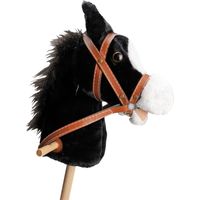 Houten stokpaard met geluid - zwart