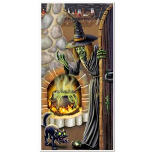 Halloween thema deurposter - heksenketel scene - plastic - 76 x 152 cm