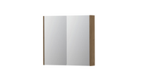 INK SPK2 spiegelkast met 2 dubbelzijdige spiegeldeuren, 2 verstelbare glazen planchetten, stopcontact en schakelaar 80 x 14 x 73 cm, fineer ash grey
