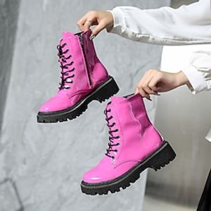 Dames Laarzen Legerlaarzen Laarsjes enkellaarsjes Dagelijks Booties enkellaarzen Winter Platte hak Ronde Teen Casual Imitatieleer Veters Zwart Rood Groen miniinthebox