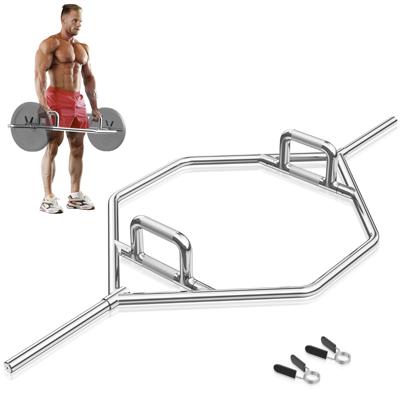 Olympische Zeshoekige Trekstang Robuuste Halterstang met Platte/Verhoogde Gekartelde Handgrepen voor Squats/Deadlifts Zilver