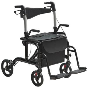 VEVOR 2-in-1 rollator en transportstoel Opvouwbare rollator Rolstoelcombinatie en voetsteunen Lichtgewicht aluminium rollator met verstelbare handgreep All-terrain wielen 136 kg Zwart