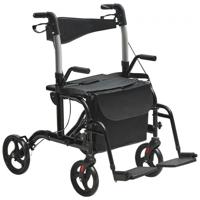 VEVOR 2-in-1 rollator en transportstoel Opvouwbare rollator Rolstoelcombinatie en voetsteunen Lichtgewicht aluminium rollator met verstelbare handgreep All-terrain wielen 136 kg Zwart