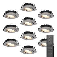 10x LED inbouwspots Rome - RVS - 6 Watt 500 lumen - Kantelbaar - Dimbaar - 2700K warm wit - IP44 Waterdicht - Inclusief afstandsbediening - Geringe inbouwdiepte