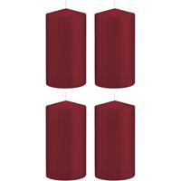 4x Bordeauxrode cilinderkaarsen/stompkaarsen 8x15cm 69 branduren
