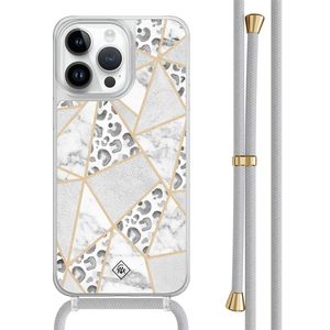 iPhone 14 Pro Max hoesje met grijs koord - Stone & leopard