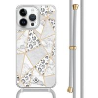 iPhone 14 Pro Max hoesje met grijs koord - Stone & leopard