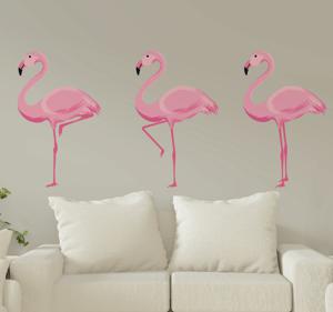 Vogel muursticker roze flamingo's