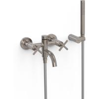 Badkraan Tres Mont Blanc | Opbouw | Mengkraan | Incl.Handdoucheset | 2-weg | hoh 15 cm | 2-hendels | Rond | RVS look