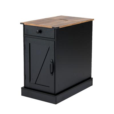 Bijzettafel Dressoir Met Oplaadstation Nachtkastje Met Neerklapbaar Tafelblad-Zwart