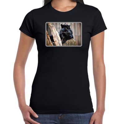 Dieren t-shirt met zwarte panters foto zwart voor dames Dieren t-shirt met zwarte panters foto zwart voor dames