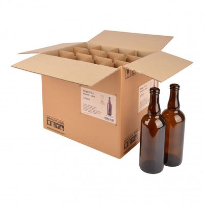 Bierfles Belge 75 cl, bruin, kurk, doos 12 st.