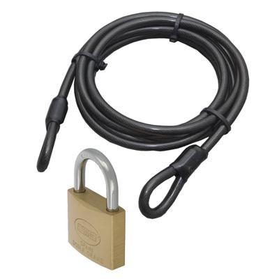 Staalkabel met 50 mm hangslot - 5m x 12mm kabel - geplastificeerd staaldraad - kabelslot met sleutel