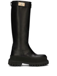 Dolce & Gabbana bottes en cuir à logo imprimé - Noir