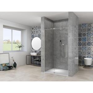 Van Rijn Products ST08 Nis Draaideur - 90x200cm - helder glas - dikte 8mm - 2 delig - muurprofiel - stabilisatiestang - RVS ST0830090HEBN