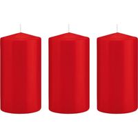 3x Rode cilinderkaarsen/stompkaarsen 8 x 15 cm 69 branduren