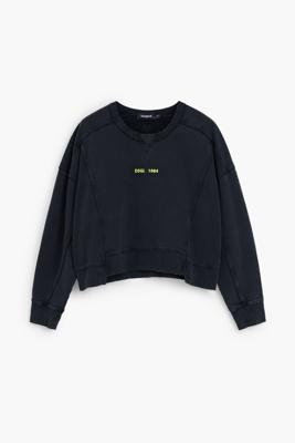 Gewassen effect sweatshirt - BLACK - L