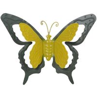 Mega Collections tuin/schutting decoratie vlinder - metaal - groen - 24 x 18 cm - Tuinbeelden