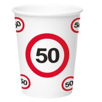 8x stuks drinkbekers van papier in 50 jaar verjaardag thema 350 ml