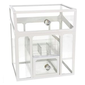 Make-up organizer/opberger 6-vaks met deksel 18 x 13 cm van glas