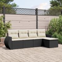 5-delige Loungeset met kussens poly rattan zwart