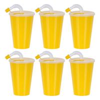 Drinkbeker met deksel en rietje - 12x - geel - kunststof - 450 ml - 12 x 9 cm