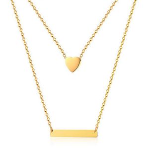 Dubbele ketting Edelstaal Verguld Goudkleurig Horizontal Bar Heart