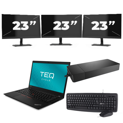 Lenovo ThinkPad T490s - Intel Core i5-8e Generatie - 14 inch - 16GB RAM - 256GB SSD - Windows 11 Home + 3x 23 inch Monitor