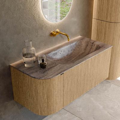 Badmeubel Mondiaz Kurve-Dlux | 105 cm | Meubelkleur Oak | Wastafelkleur Oza | Solid surface | Wasbak rechter zijde spoelbak | Zonder kraangat(en)