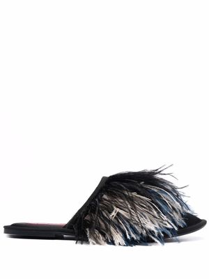 La DoubleJ chaussons bordées de plumes - Noir