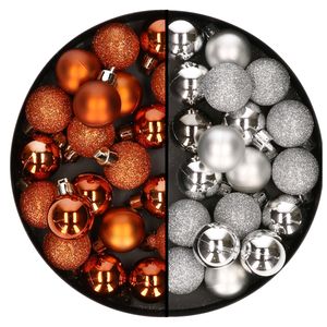 40x stuks kleine kunststof kerstballen oranje en silver 3 cm   -