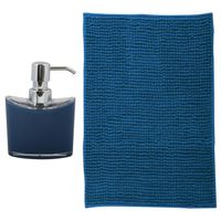 MSV badkamer droogloop mat - Bolzano - 40 x 60 cm - met bijpassend zeeppompje - donkerblauw - Badmatjes