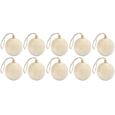 10x Kerstboom decoratie ballen van licht hout 6,4 cm