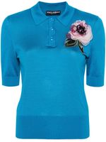 Dolce & Gabbana polo en maille à appliques fleurs - Bleu - thumbnail